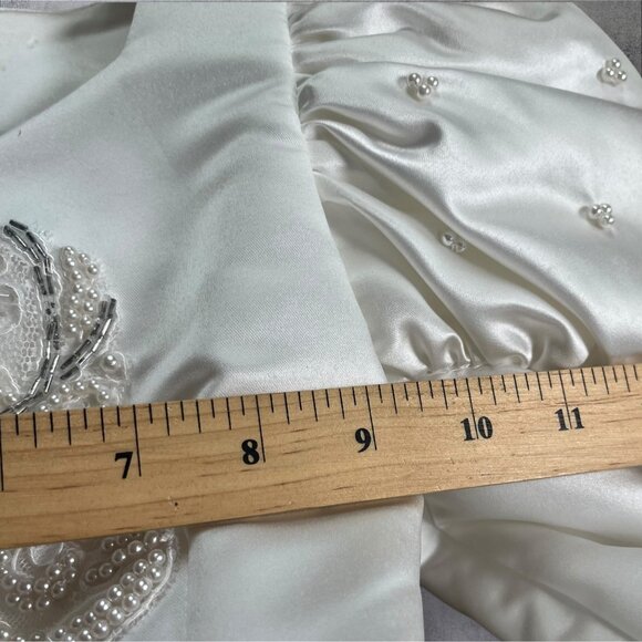 White Satin Girls Dress W/ Embroidered Lace & Beaded Wedding baptism - Picture 7 of 14